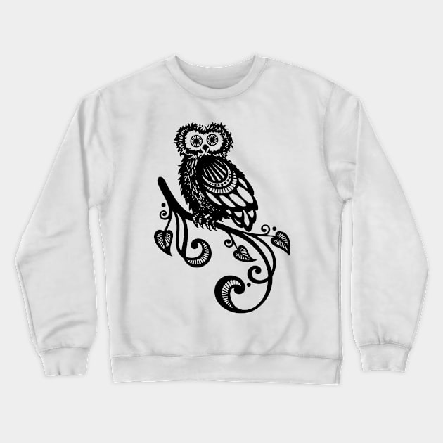 Decorative Owl on Ornate Branch Crewneck Sweatshirt by lissantee